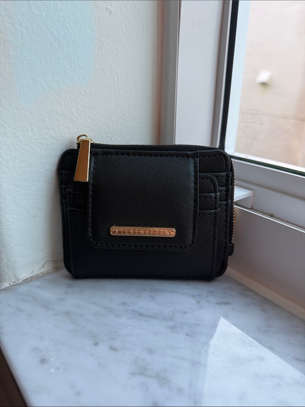Steve Madden Black Wallet with Gold Hardware